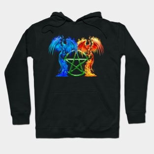 Fantasy Fire And Ice Phoenix Green Pentagram Hoodie